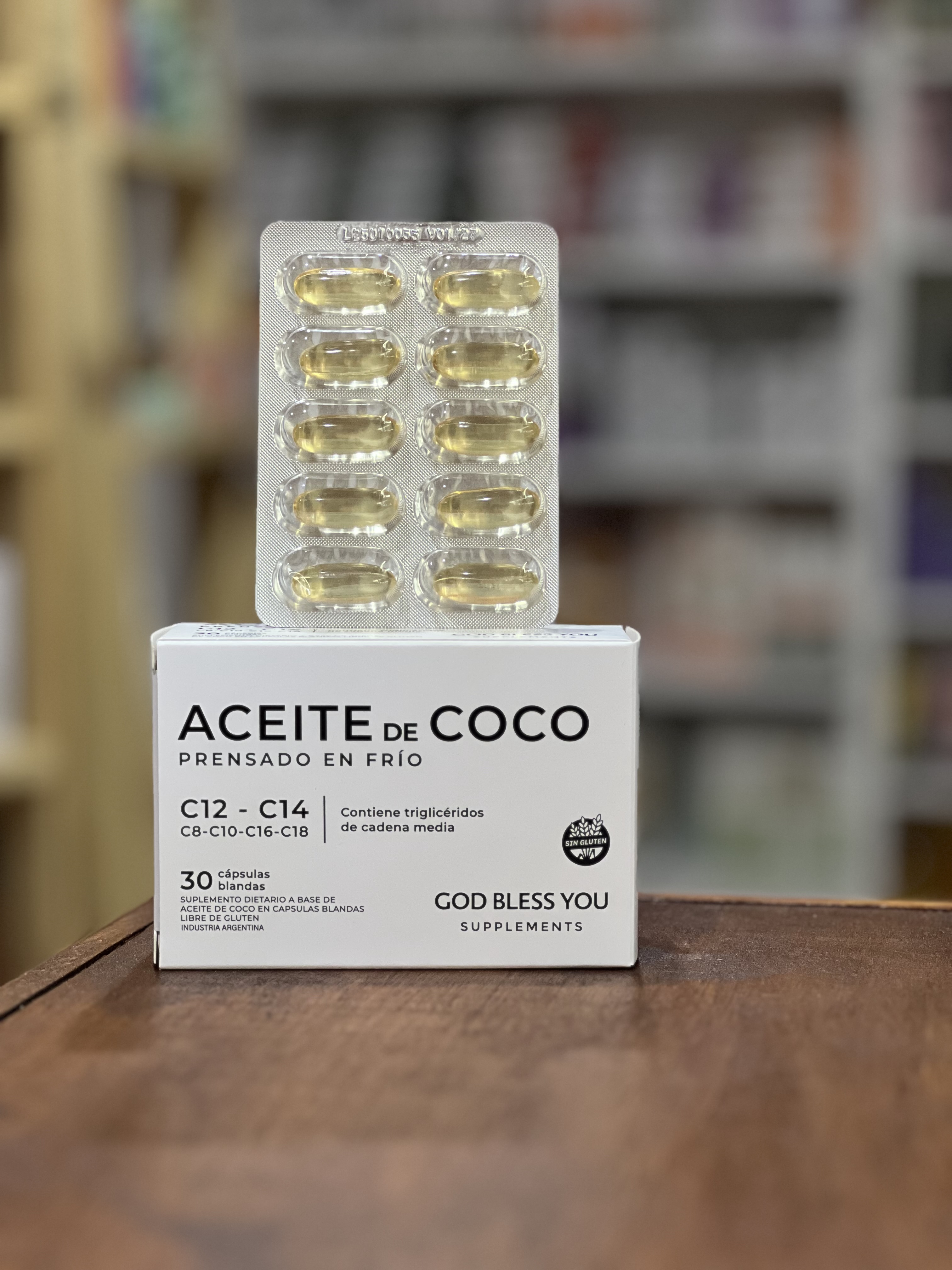 30 Capsulas Blandas de Aceite de Coco Prensado en Frio (C12 . C14)  - Suplemento Dietario.