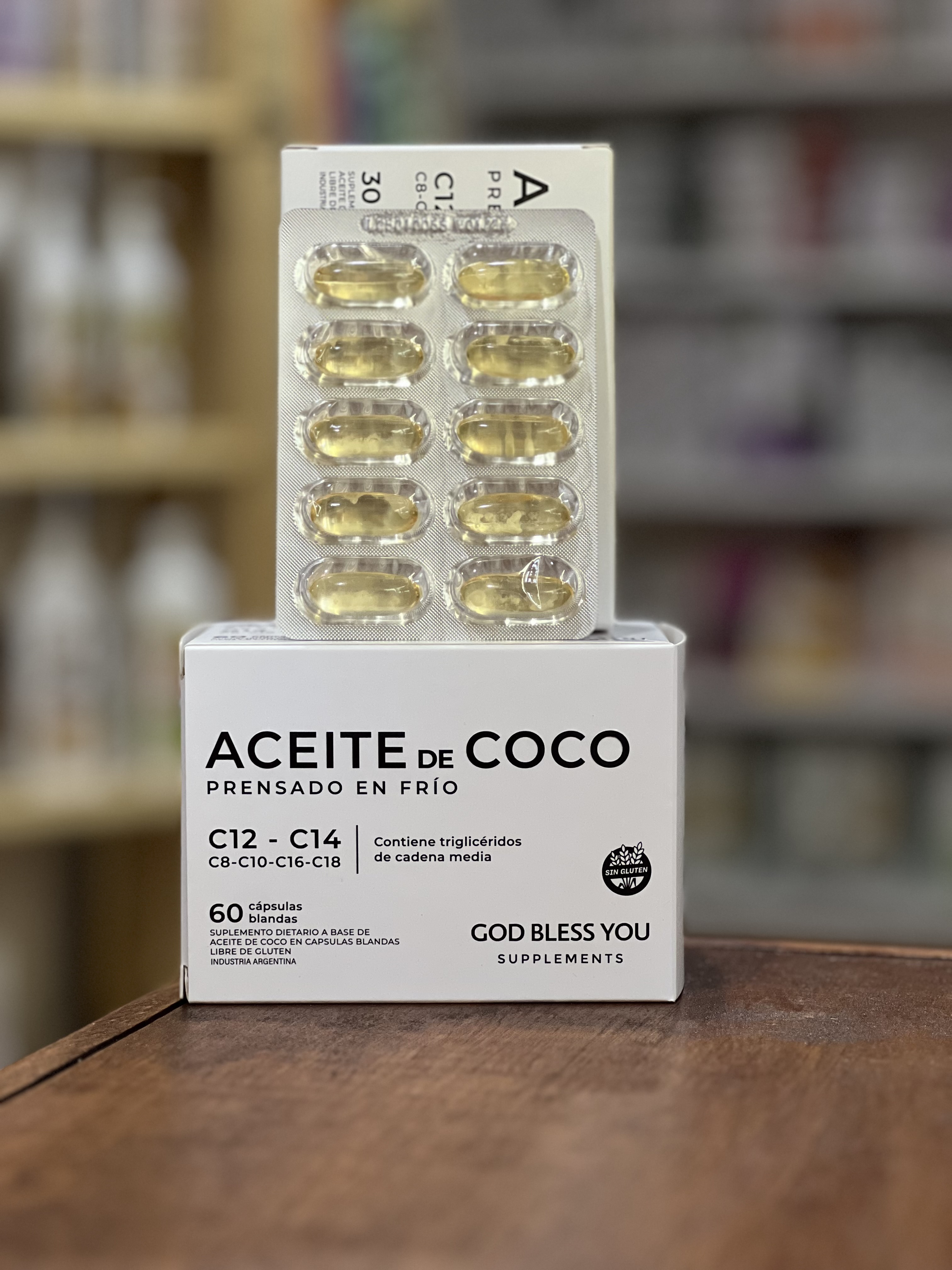 60 Capsulas Blandas de Aceite de Coco Prensado en Frio (C12 . C14)  - Suplemento Dietario.